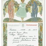 vintage kunst telegram vrouwe met 2 paarden