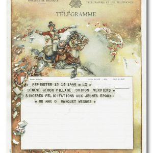 vintage kunst telegram soldaat te paard